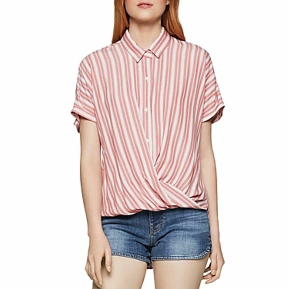 BCBGeneration Women S Red Twist Front Striped Shirt MSRP $88